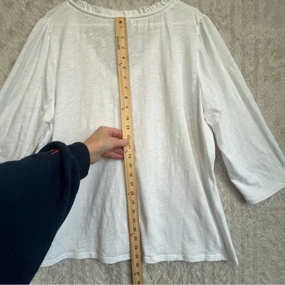 Boden Ivory Cottagecore Cotton Button Up Blouse Sz 22R Ruffle Neck Minimalist - Picture 14 of 16